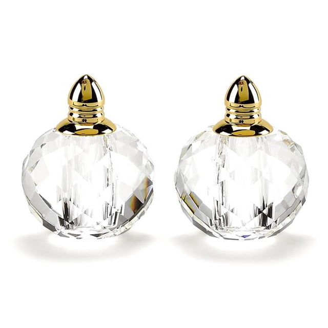 Handcrafted Optical Crystal, Gold Rounded Salt & Pepper Shakers