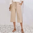 thumbnail image 3 of AINIYS High Waisted Linen Blend Tailored Capris Pants for Women Office Commute Daily Khaki M, 3 of 7