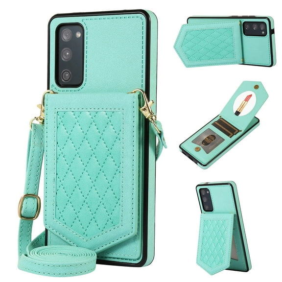 Case for Samsung Galaxy S20 FE 6.5" 5G 2020, Allytech Detachable Crossbody Strap Flip PU Leather Magnetic Button RFID Blocking Purse Wallet Stand Case for Samsung S20 FE 5G, Green