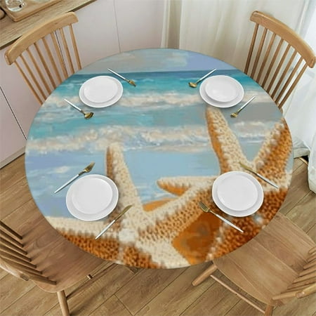 

Palnkart Starfish Shells Beach Theme Round Tablecloth | Stain-Resistant Ideal for Indoor and Outdoor Use | Table Cover for Picnic Dining Kitchen Farmhouse 31 -35