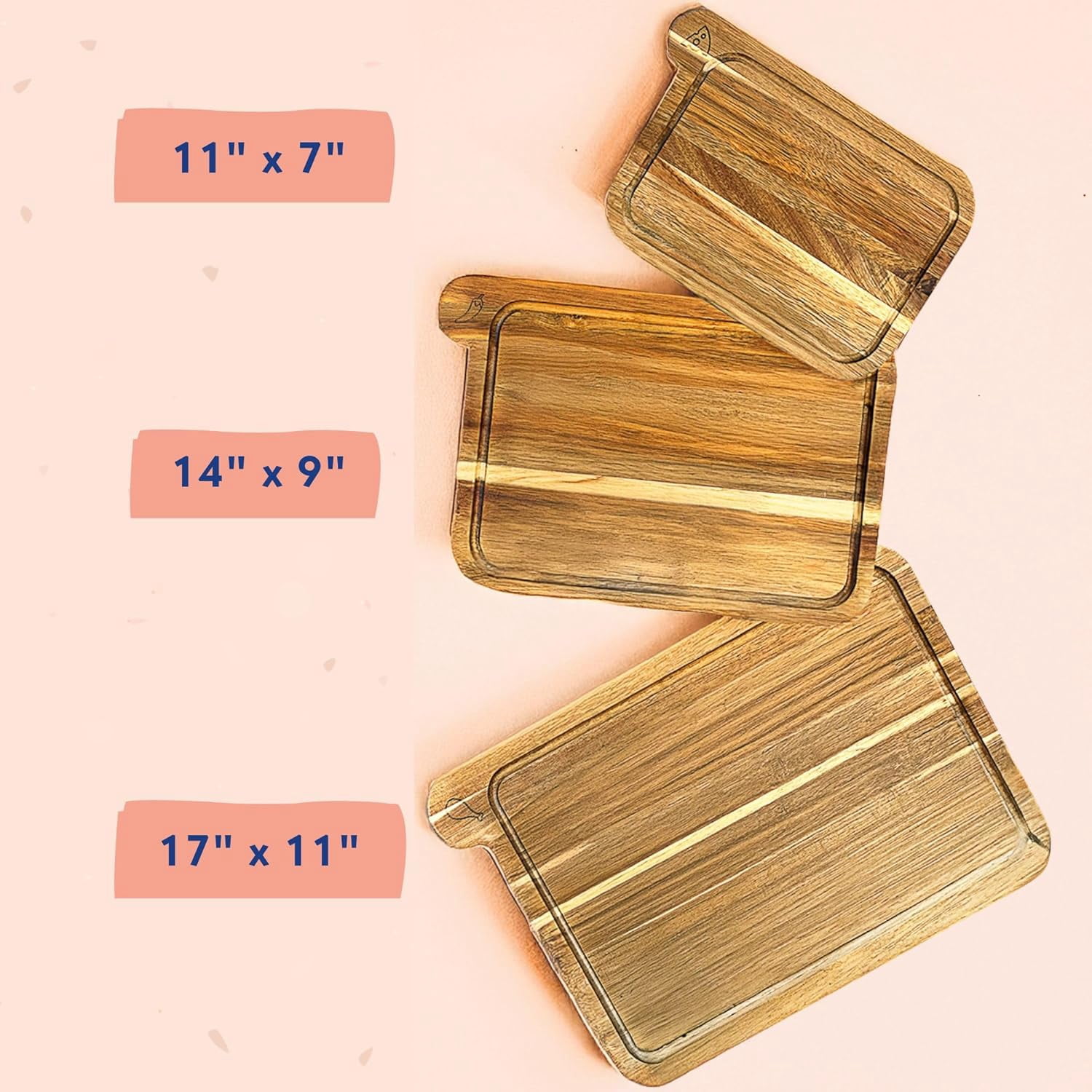 Non-Toxic Wood Cutting Board Set – FSC® Certified Acacia Wood (Set of 3)