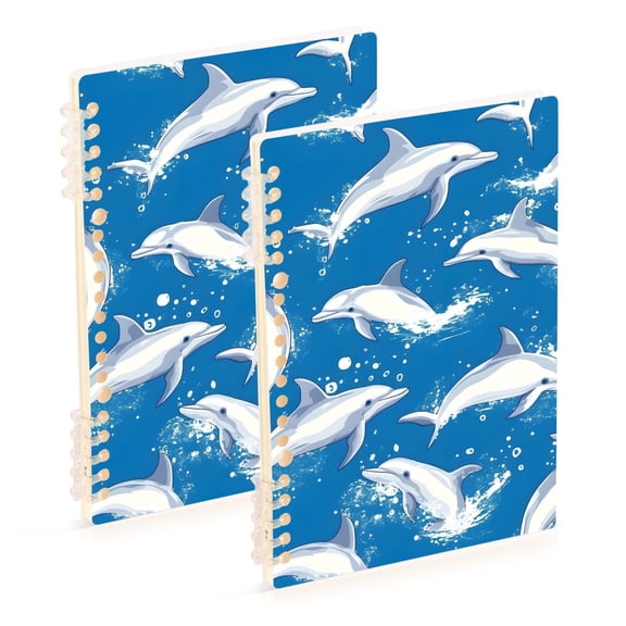 joogoo Spiral Journal Notebook Cute Dolphin Jumping College Ruled Notebooks 8.3" x 5.7" 2 PCs