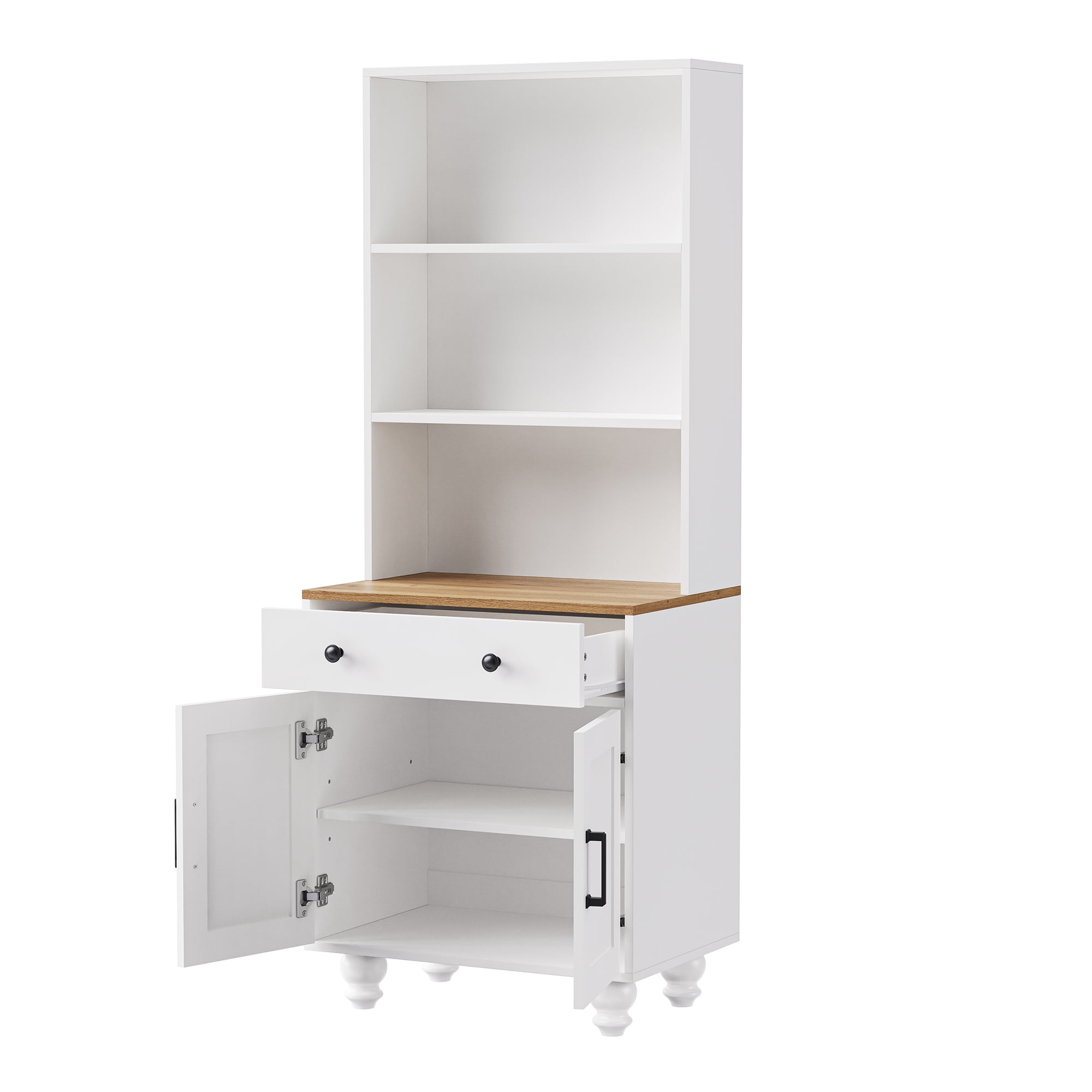 62" Tall Storage Cabinet, 5-Tier Pantry Cabinet with Drawer and Adjustable Shelves, Wood Modern Storage Bookcase, Kitchen Hutch, for Living Room
