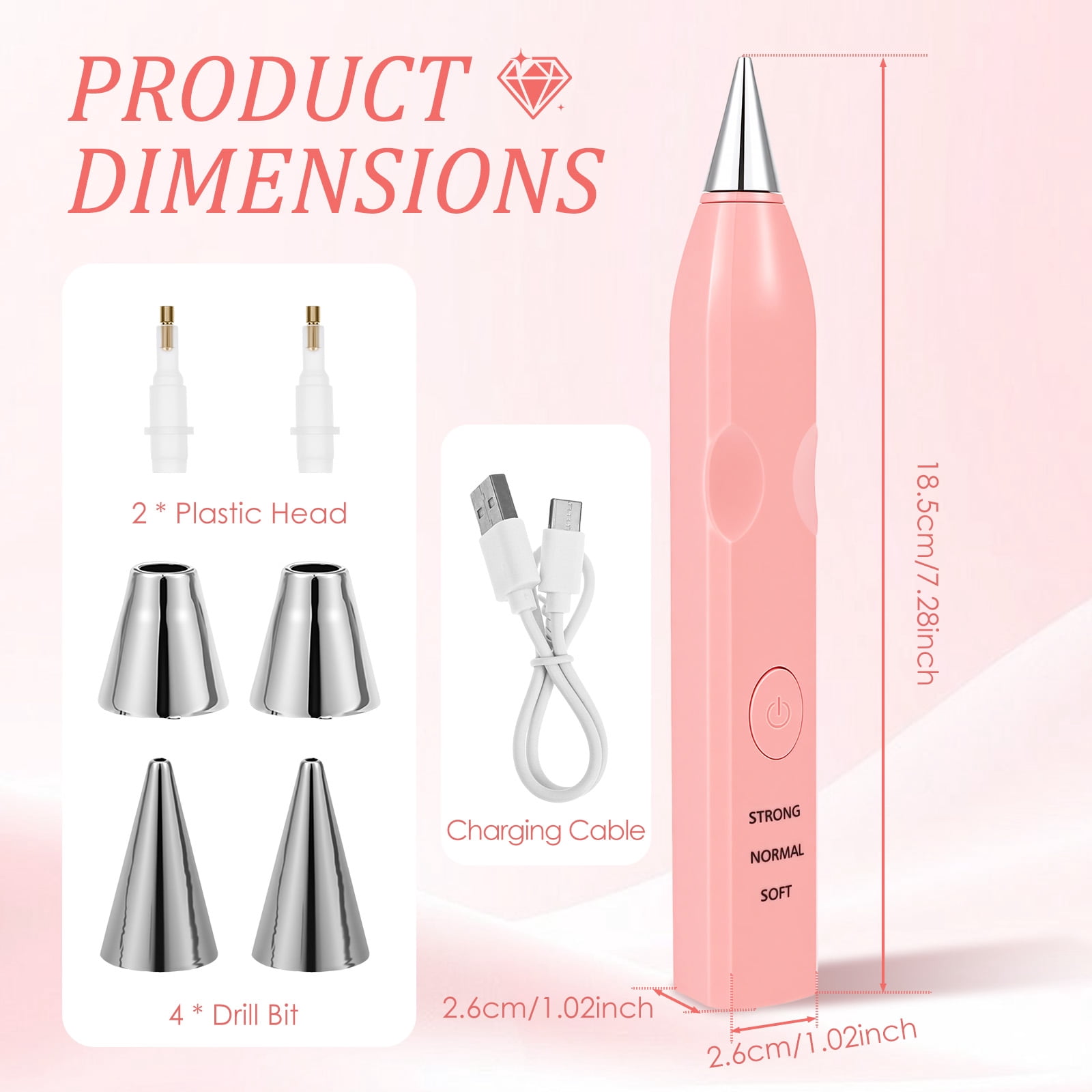 Electric Diamond Painting Pen with 4 Drill Nibs, Rechargeable Vacuum Rhinestone Art Pen Kit – Multipurpose Portable Tool for Adults DIY