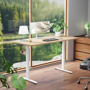 Veken 55 Inch Large Electric Standing Desk, Gaming Table, Nature | Height Adjustable Sit Stand Up Computer Tables for Home Office, Study , Writing, Suit students, employees and group work