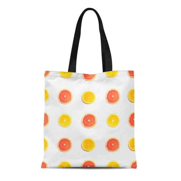POGLIP Canvas Bag Resuable Tote Grocery Shopping Bags Colorful Barberry of Orange Grapefruit Slices on Red Bright Citron Tote Bag