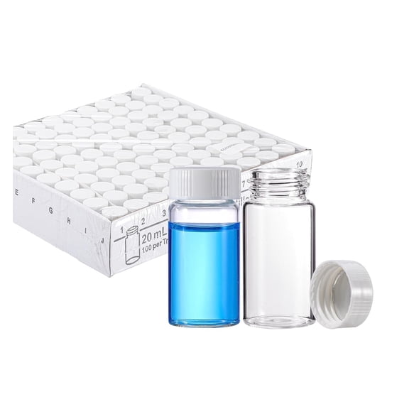 FOUR E's Scientific 20ml Scintillation Vial, 500Pcs Borosilicate Glass Vials, Lab Liquid Scintillation Counting Vials with 22-400 Polypropylene Screw Cap and Silver Aluminum Foil Liner