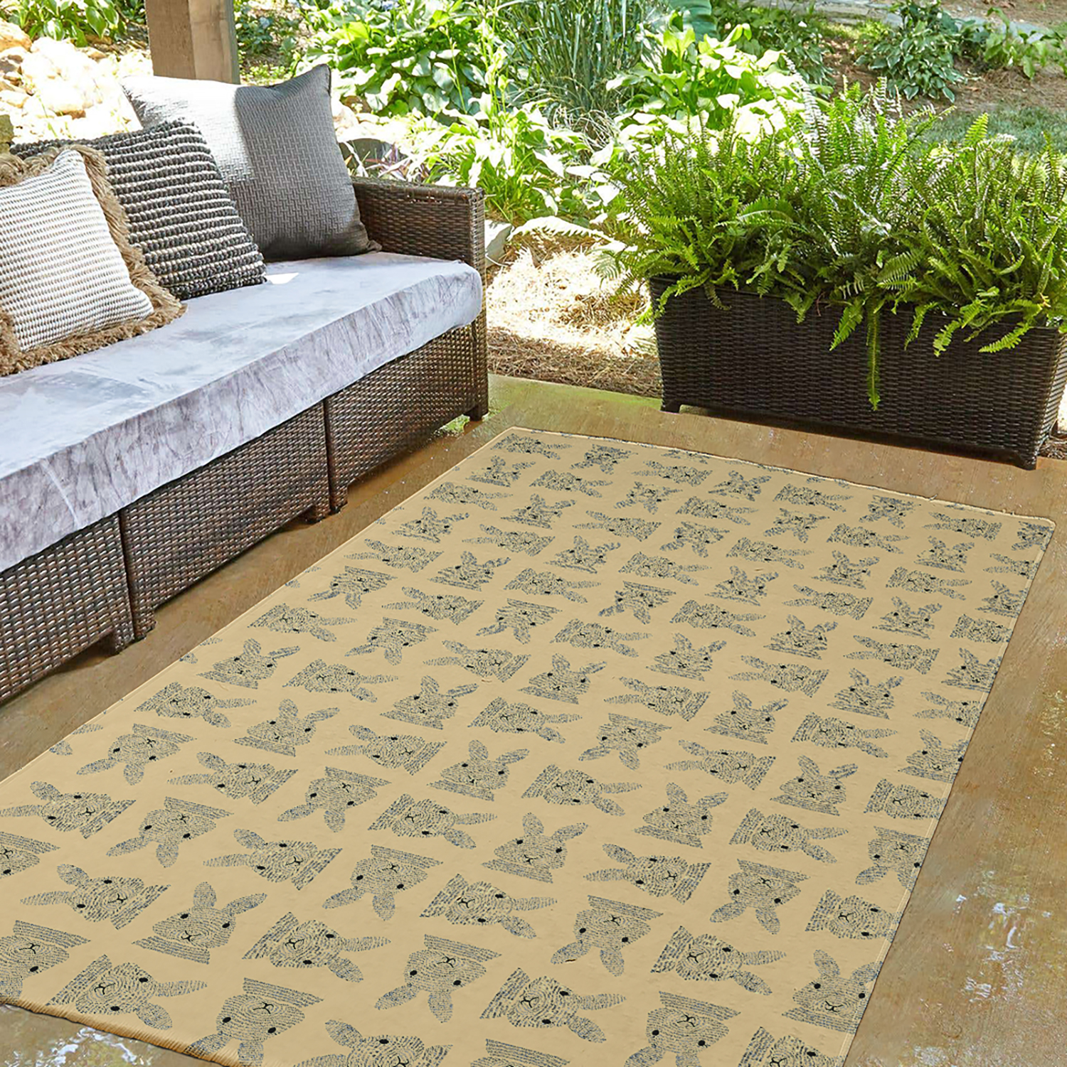 Simply Daisy 3' x 5' Corn Yellow Criss Cross Bunnies Easter Chenille Indoor/Outdoor Rug