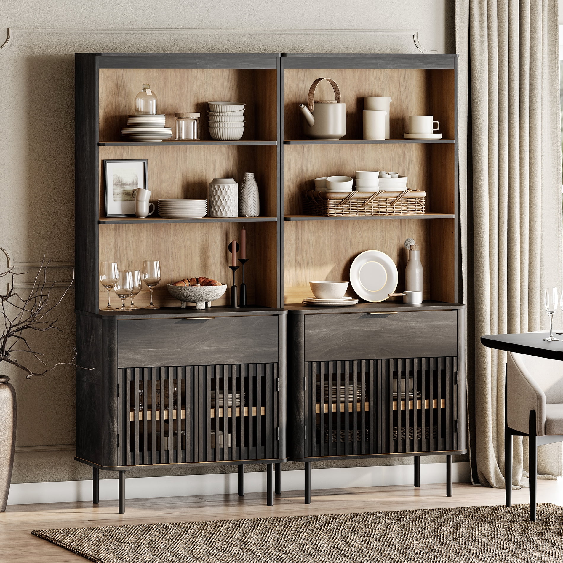 72.8 Inch Tall Bookshelf with Storage Cabinet, 6 Tier Bookcase with Drawer & Adjustable Shelf,Black
