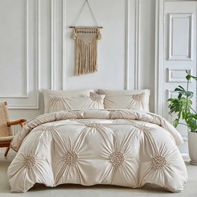 Elegant Pinch Pleat Duvet Cover Set, 3-Piece Luxury Brushed Microfiber Bedding Quilt Shell, High-Density Soft Comforter Case with Decorative Pillow Shams