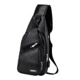 thumbnail image 3 of Bolsos de Cuero para Hombre, Bolso de Pecho, Bandolera, Bandolera, con Puerto de Carga USB para Deportes, Gimnasio, Senderismo, Ciclismo Negro Soledad Monedero de los hombres, 3 of 10
