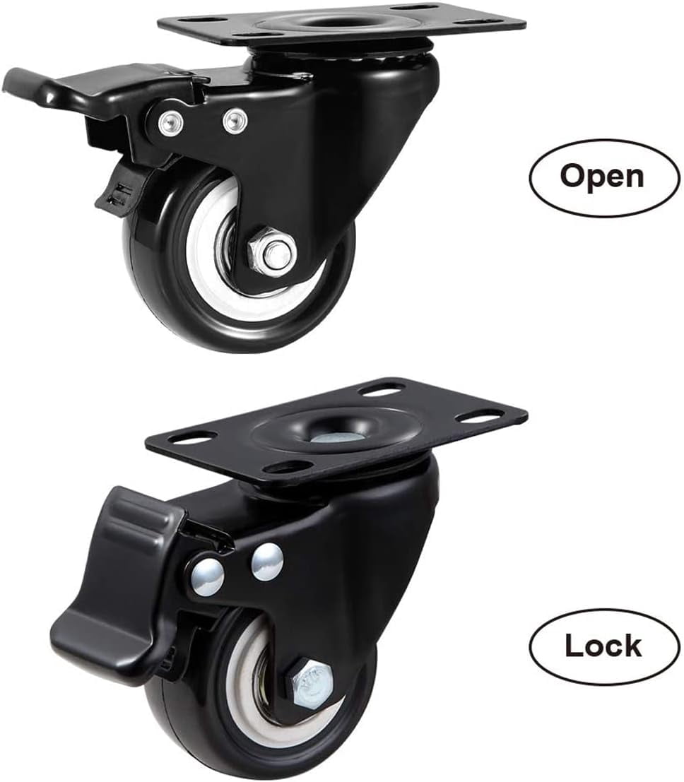 FRKSMD-1.5" Heavy Duty Plate Caster Wheels with Brake,No Noise Locking Casters with Polyurethane (PU) Wheels, Swivel Plate Castors Pack of 4(2 with Brakes and 2 without)