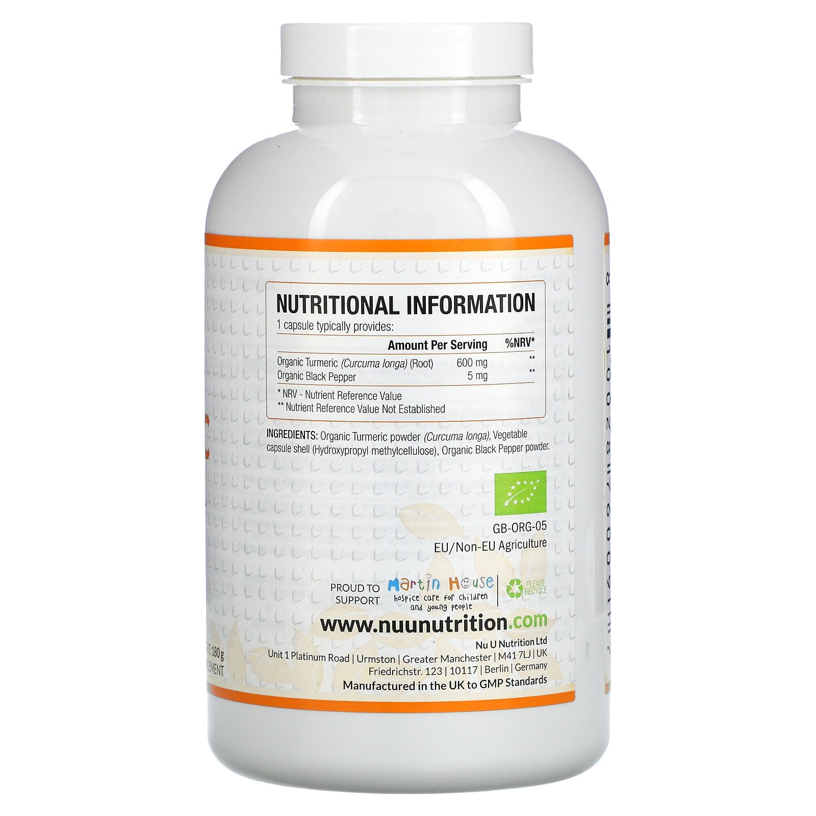 Organic Turmeric Curcumin Organic Black Pepper 365 Vegan Capsules Nu U Nutrition Walmart Com