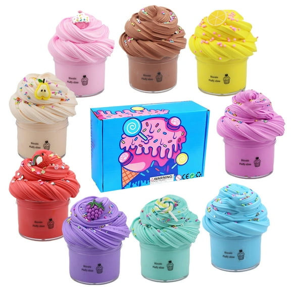 NAOJIE 9 Pack Cloud Slime Kit,with Grapes and Lemon Cute Slime Charms,Soft and Non-Sticky,DIY Surprise Toy,Party Favor,Birthday Christmas Gift,Stress Relief Toy