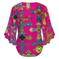 thumbnail image 6 of Colorful Cross Patterns Women's V-Neck Blouse With 3/4 Ruffled Bell Sleeves Casual Top Ladies Blouses, 6 of 7
