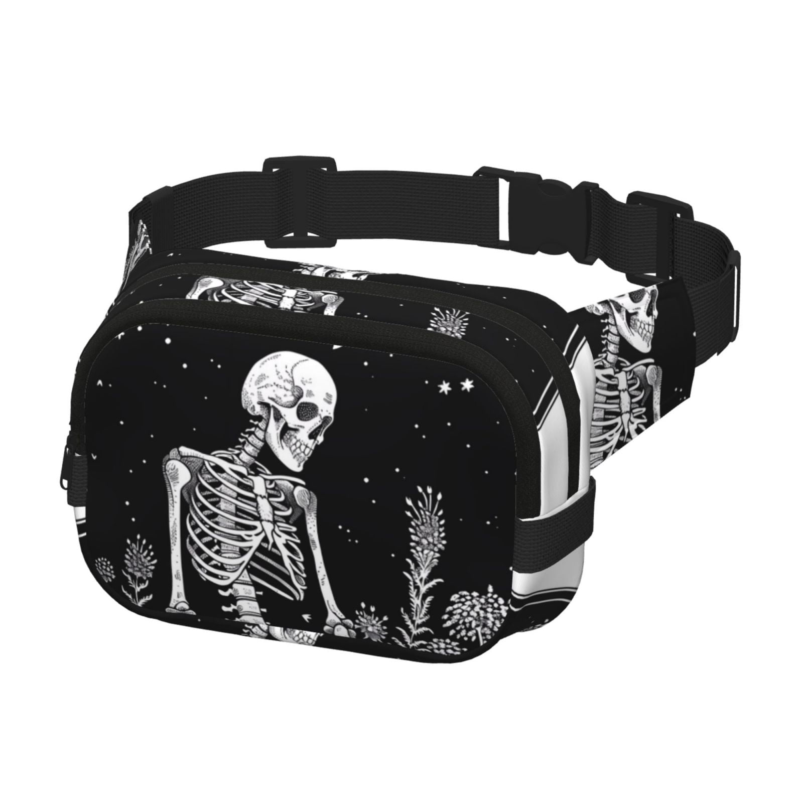 Kuqiui Vintage Black white Plant skull Print Fanny Packs for Women Cross Body Waist Bag Fashionable Fanny Pack Designer Workout Hiking Waist Pack Running Travel Gym