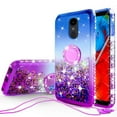 thumbnail image 1 of SOGA Rhinestone Floating Liquid Quicksand Cover Cute Phone Case Compatible for LG Stylo 4 Q710 Case, LG Q Stylus Case, with Embedded Metal Ring for Magnetic Car Mounts and Lanyard - Blue on Purple, 1 of 5