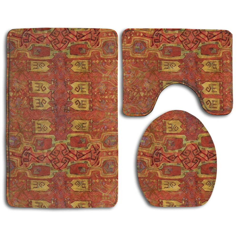 GOHAO Oriental Persian Rug Red 3 Piece Bathroom Rugs Set Bath Rug