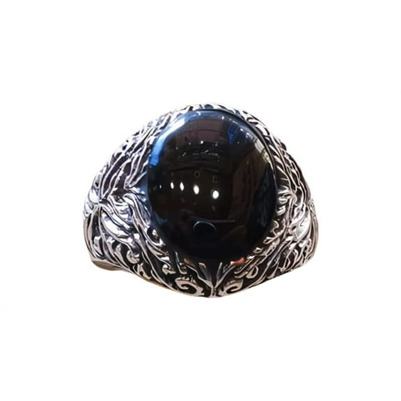 Black Onyx Mans Ring, Natural Black Onyx, December Birthstone, Silver Jewelry, 925 Silver Ring, Birthday Gift, Heavy Mens Ring, Arabic Design, Ottoman Style Ring, Christmas, Turkey Mens Signet Ring
