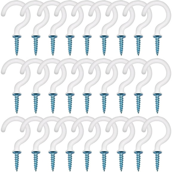 30 Pieces 1 Inch White Screw-in Hook Cup Hooks Vinyl Coated Screw Hooks Durable Eye Hooks for Hanging Plants Christmas Lights Suitable for Indoor and Outdoor Use