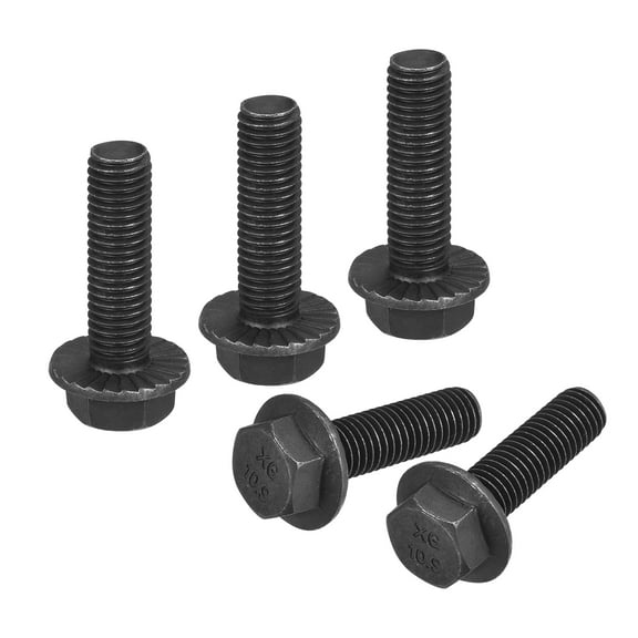 M10x35mm Hex Serrated Flange Bolts 10.9 Grade Carbon Steel Screws 5 Pack