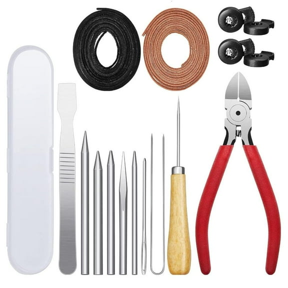 Yammee 16 Pieces Baseball Glove Relacing Kits Softball Baseball Glove Care Kits Leather Strips Glove Lock Pliers Lacing Tool