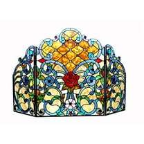 CHLOE Tiffany-glass 3pcs Folding Victorian Fireplace Screen 44" Wide