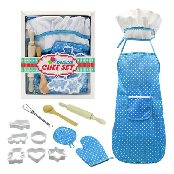 Partheme Novelty Toys 2 Counts Chef Set for Kids Kitchen Cooking and Baking Kits Dress Up Role Play Toys Bule