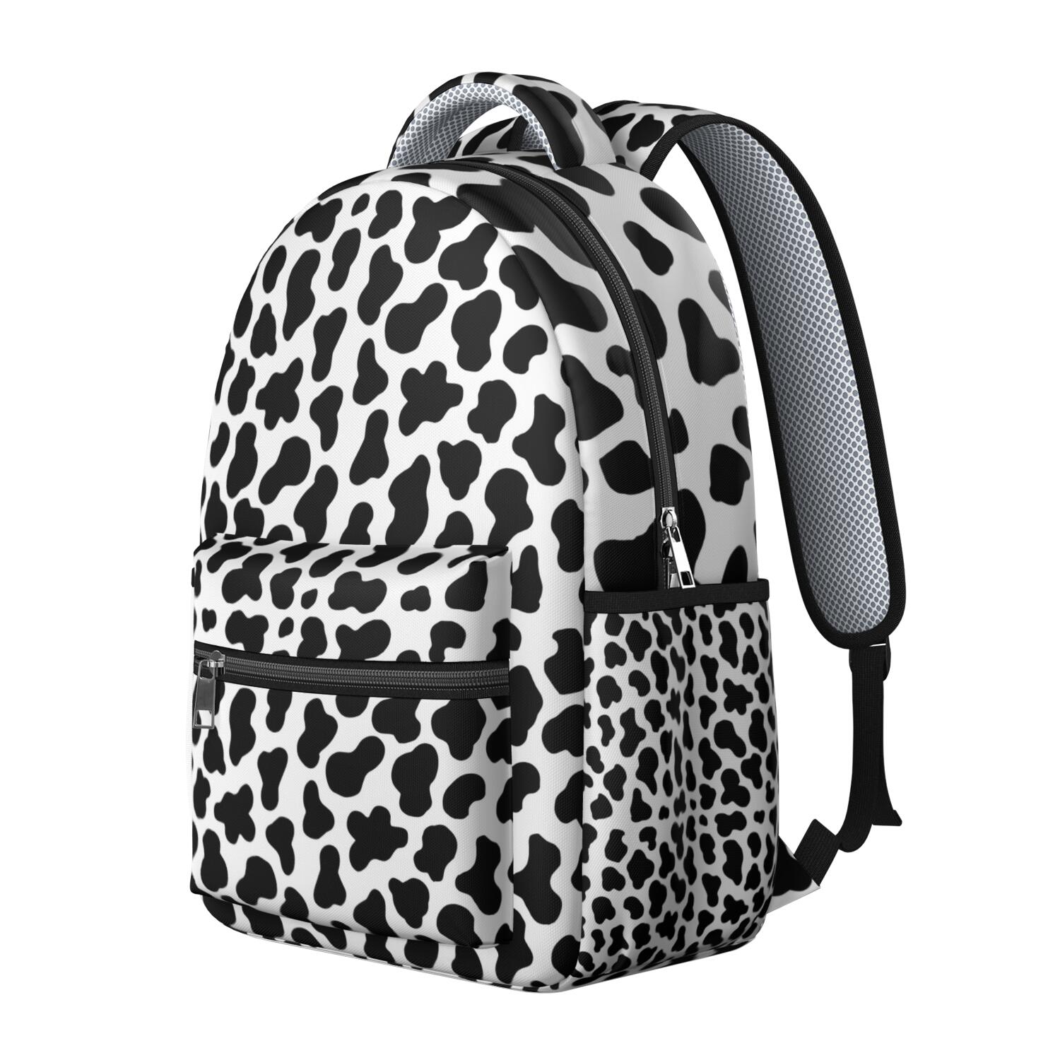 Cow Print Backpack for School,Schoolbag with Adjustable Shoulder Straps & Padded Back,15.3"x11"x7.1".
