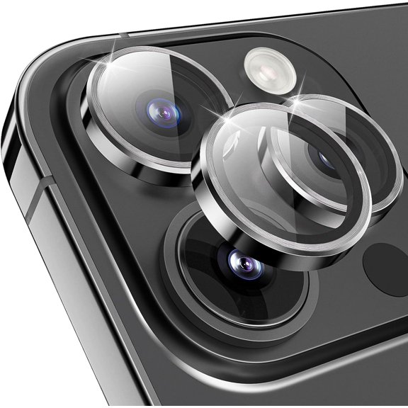 for iPhone 15 Pro Max / iPhone 15 Pro Camera Lens Protector, 9H Hardness Tempered Glass Camera Screen Protector, Strong Adsorption Individual Metal Anti Scratch HD Clear Case (Black)