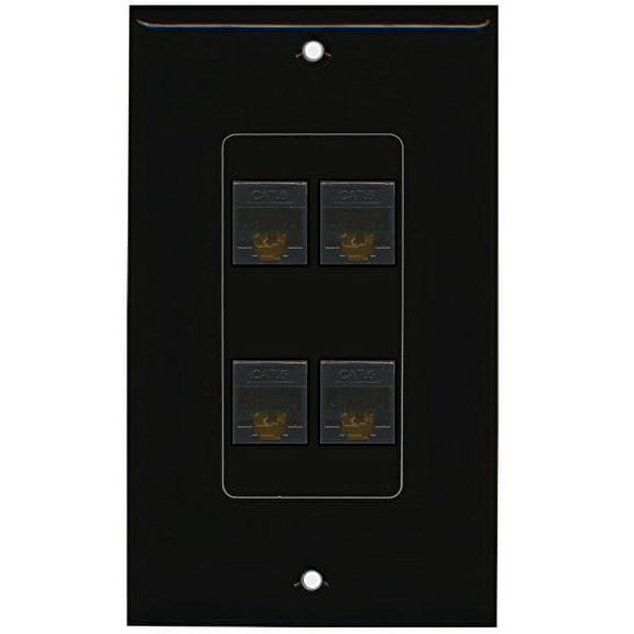 RiteAV (1 Gang Decorative 4 Cat6 Black Wall Plate Black