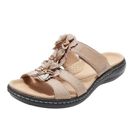 

CLZOUD Lightweight Sandals for Women Khaki Summer Women Cow Leather Slingback Strap Ladies Classic Design Flat Sandals Shoes 39