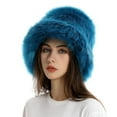 thumbnail image 6 of Faux Fur Bucket Hat for Women, Plush Fuzzy Winter Fisherman Hat with Adjustable Drawstring, Soft Warm Fleece Lined Fashion Hat for Cold Weather, Outdoor Activities and Daily Use - Blue, 6 of 8