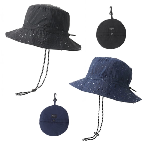 Bocaoying 2 Pack Unisex Waterproof Bucket Hats for Men Women, UPF 40 , Packable Outdoor Sun Hat, Black & Dark Blue