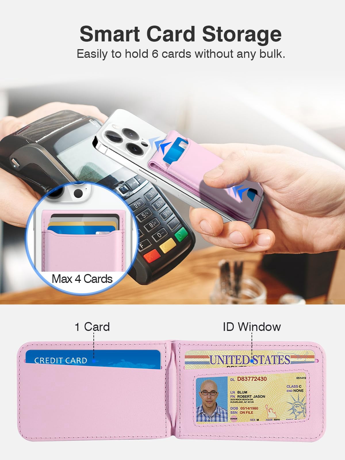 Magnetic Phone Wallet Stand Compatible for iPhone 17/16/15/14/13/12 Series, Magnetic Wallet Card Holder with Detachable Phone Case for iPhone 16 Plus, 1 Set