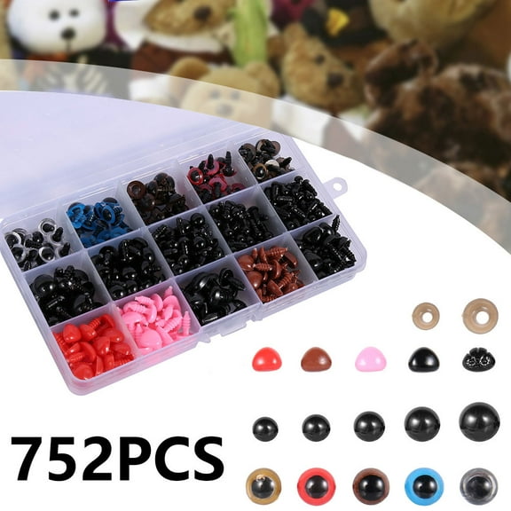 752Pcs Colorful/Black Plastic Safety Eyes and Noses for Teddy Bear Dolls Toy,Making DIY Doll