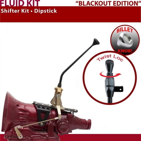 American Shifter 45RFE Shifter Kit Black 12 in. Dipstick Push Button Billet Knob for F04BC