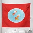 thumbnail image 1 of Goldfish Tapestry, Pair of Goldfishes over Inverted Japanese Flag in Waves Print, Fabric Wall Hanging Decor for Bedroom Living Room Dorm, 5 Sizes, Vermilion Pale Blue, by Ambesonne, 1 of 1