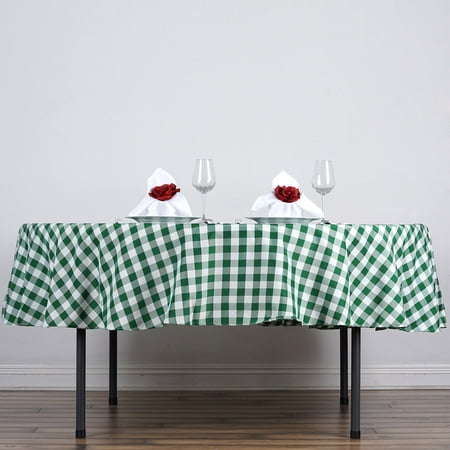 

BalsaCircle 70 Gingham Checkered Polyester Tablecloth Green and White