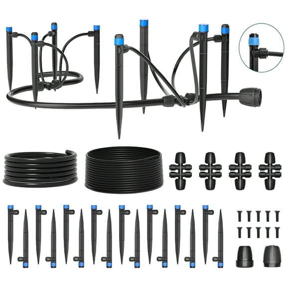 HIBIBUD Drip Irrigation System with Quick Connector,Garden Watering System for Lawn Patio Raised Bed 95ft Automatic Irrigation Equipment with 1/2" 1/4" Blank Distribution Tubing