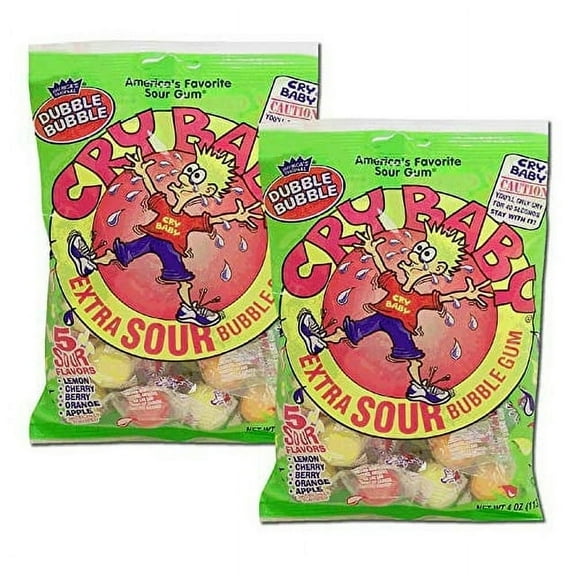 Dubble Bubble, Bubble Gum Cry Baby Extra Sour Candy (4 Ounce Bag) (2 Pack)