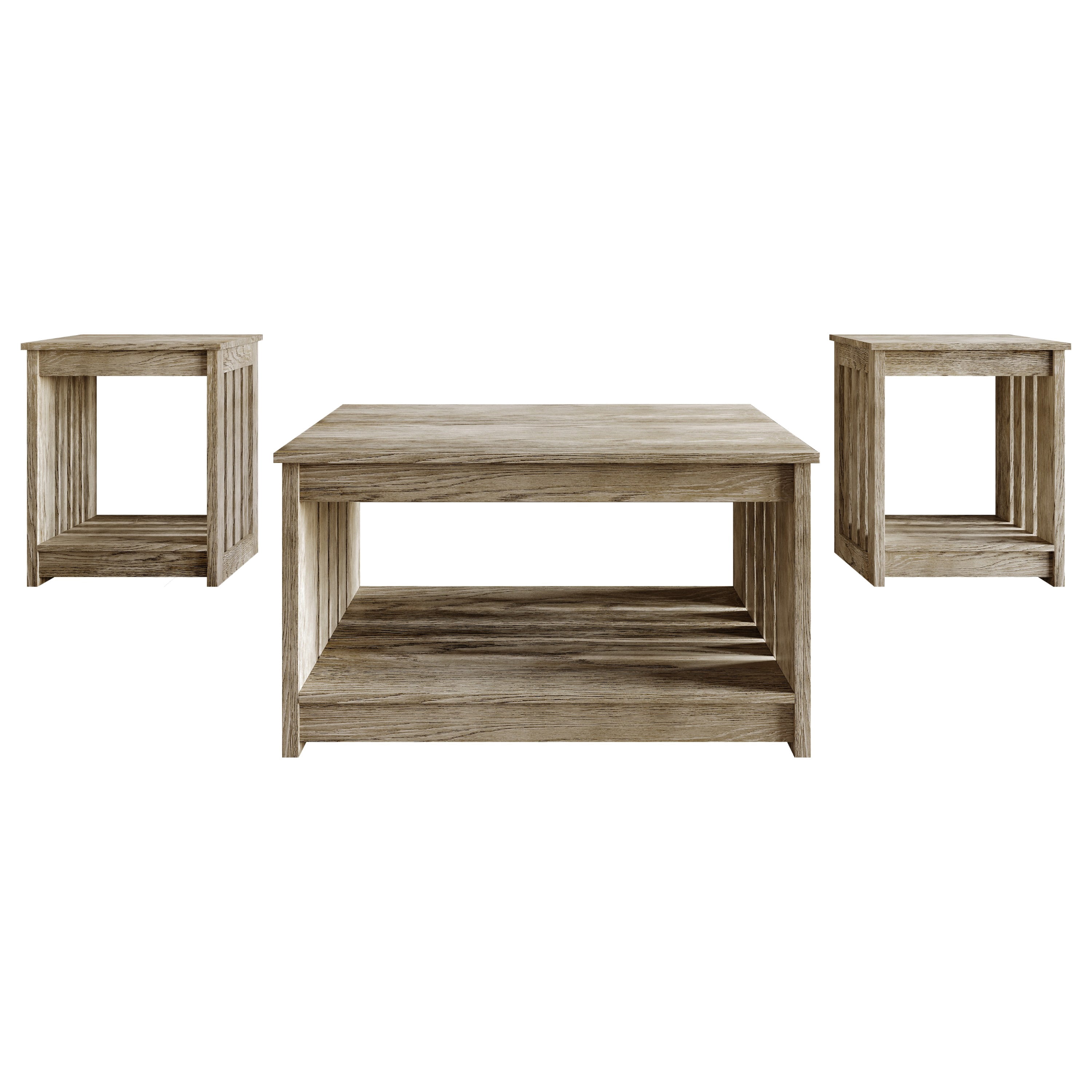 Home Design Nashua 3-Piece Coffee Table Set with Rectangular Coffee Table and 2 Matching End Tables, Modern Open Shelf Design for Living Room, Antique Gray