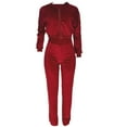 thumbnail image 5 of UPPADA Sweater Sets Women 2 Piece Clothing Set,Womens Velvet Tracksuit Two Piece Cropped Sweatshirt Flared Pants Workout Jogging Sets Velvet Sweatsuit Y2k Outfits Sets Red,L, 5 of 7
