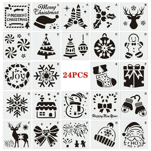 Pack of 24 Reusable Christmas Painting Stencil Templates DIY Drawing Stencils