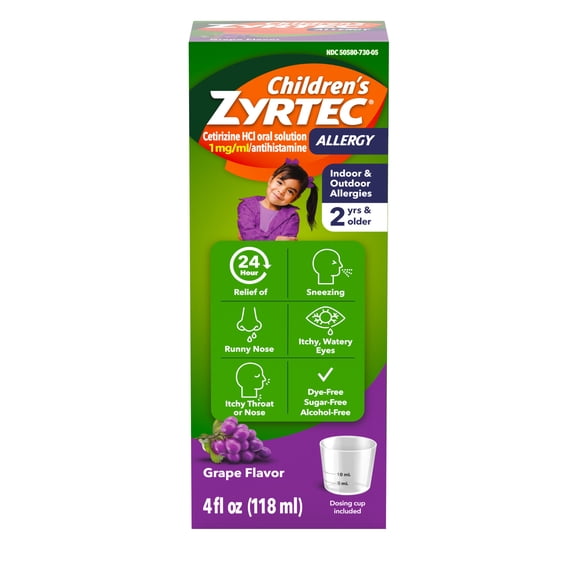 Children's Zyrtec 24 Hour Allergy Syrup, Cetirizine, Grape, 4 fl. oz