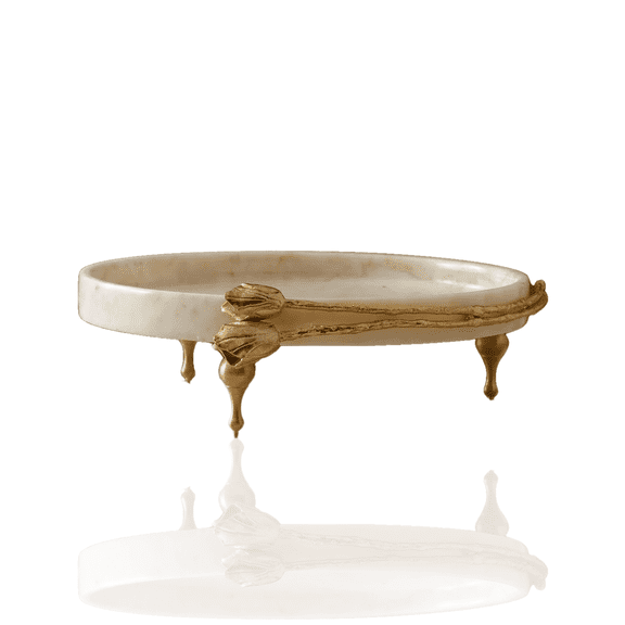 White Marble Footed Serving Tray With Double Tulip Accent