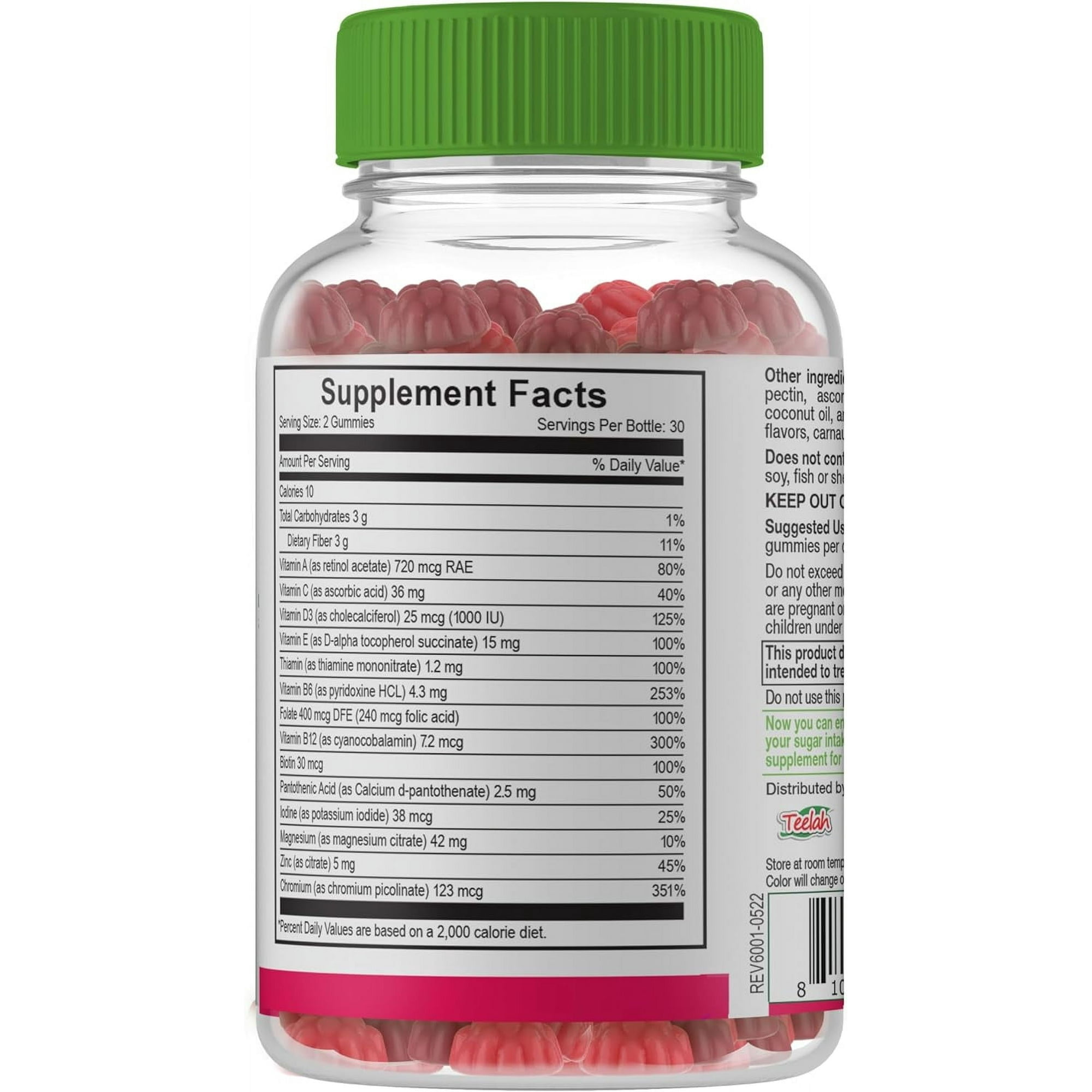 YUM-V'S Sugar-Free & Chewable Multivitamin Gummies with Natural Raspberry Flavor, 60 Count