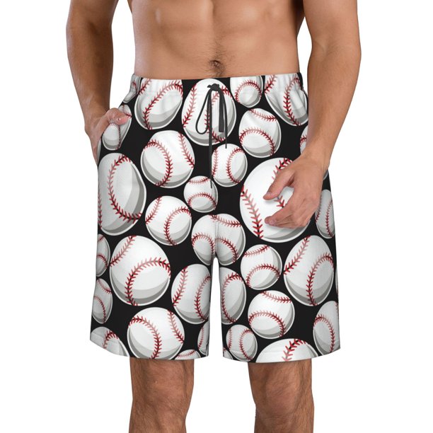 Fotbe Cute Baseball Trajes de Baño Estampados para Hombre, Shorts de Verano de Secado Rápido, Ropa de Playa, Bañadores-Small