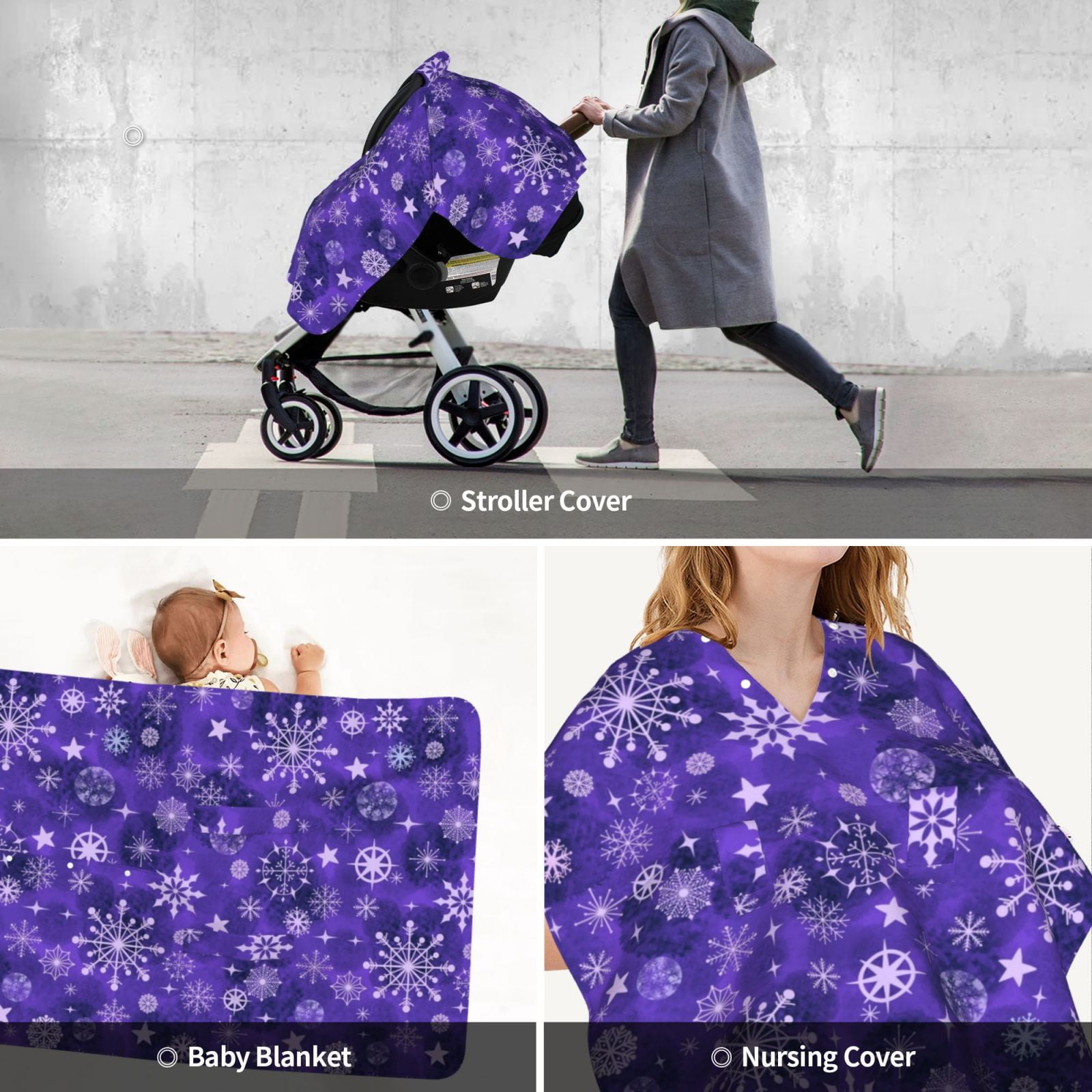 Car Seat Cover Baby - New Year Snowflakes Breathable Infant Car Seat Cover for Baby Carseat, Lightweight Comfort Baby Essentials Must Haves Newborn Stuff for Girl Boy