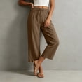 thumbnail image 4 of BLVB Cotton Linen Capri Pants for Women Casual Summer Drawstring Elastic High Waist Capris Wide Leg Cropped Trousers with Pockets, 4 of 9